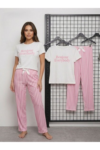 Asez Boutique Soft Textured Cotton Home Wear Women's Pajama Set Short Sleeve Sweet