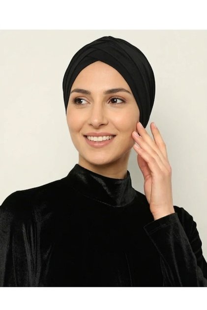 Crossed Three-Striped Sea Bonnet Ready-made Hijab Hijab Bonnet Black