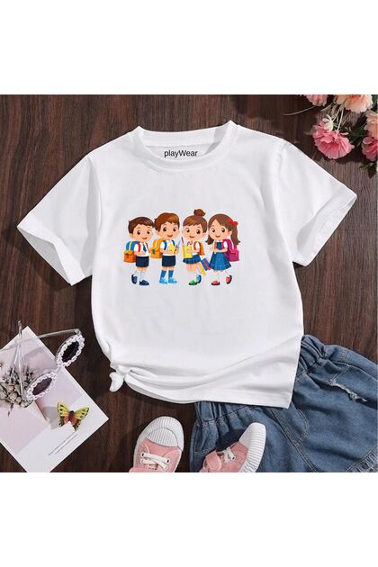 School Kids Printed 100% Cotton Crew Neck Children's Unisex T-Shirt 5 6 -7 8-9 10 -11 12 Years Old
