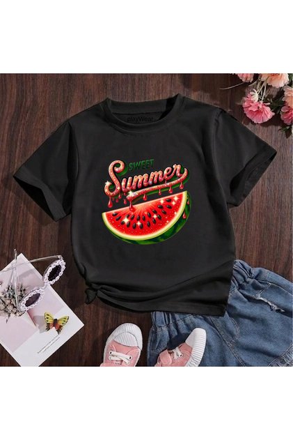 Summer Watermelon Printed 100% Cotton Crew Neck Kids Unisex T-Shirt 5 6 -7 8-9 10 -11 12 Years Old