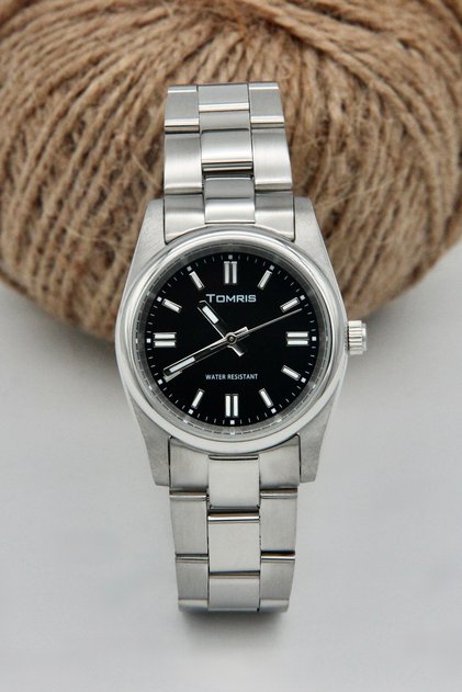 Steel Women's Wristwatch, Waterproof, Silver Color Cord, Black, Guaranteed Women's Wristwatch