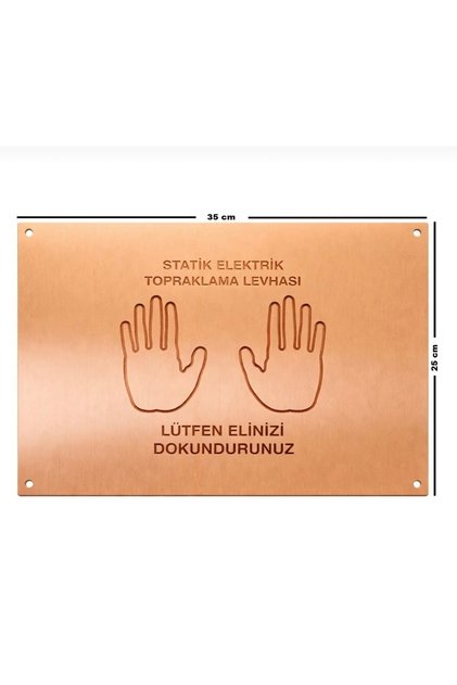 Statik Elektrik Bakır Topraklama Levhası ÇFT EL YATAY 200x250x1mm (ELEKTROLİTİK BAKIR LAZER KAZIMA)