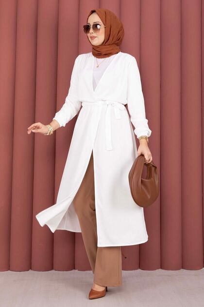 Belted Hijab Kimono 5587 White