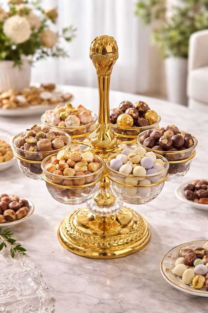 6 Gözlü Gold Desenli Şık Sunumluk Kahve Yanı