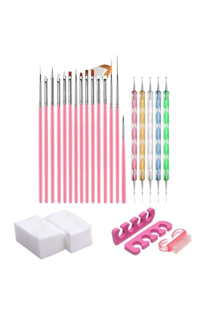 Set de 15 pensule pentru unghii și 208 accesorii pentru nail art