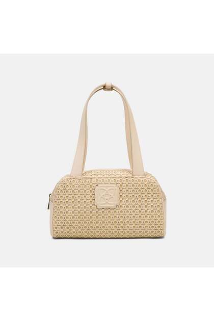 Women's Beige Knitted Detailed Logo Shoulder Bag