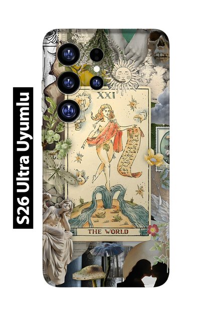Samsung Galaxy S26 Ultra Compatible Artistic Tarot Collage Pattern Transparent Phone Case