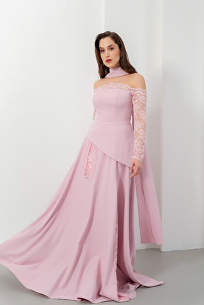 missswans Kailey Strapless Big Bow Detail Satin Long Dress Powder- Trendyol