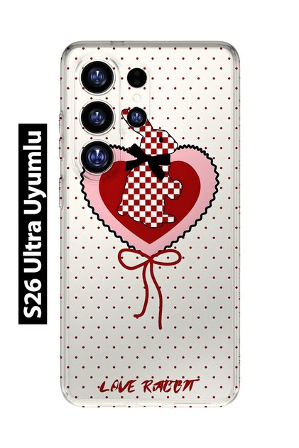 Samsung Galaxy S26 Ultra Compatible Red Checkered Rabbit Pattern Transparent Phone Case