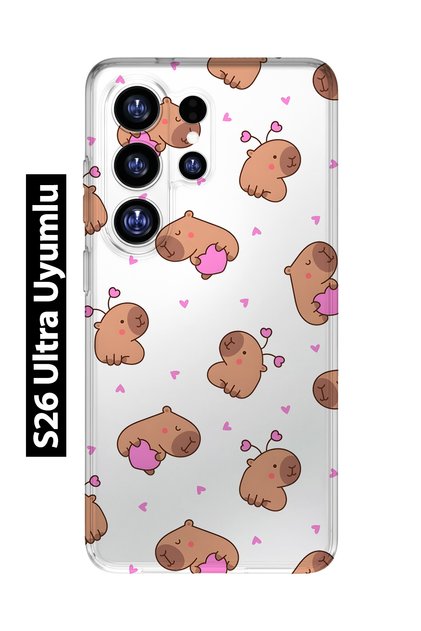 Samsung Galaxy S26 Ultra Compatible Cute Capybara Patterned Transparent Phone Case