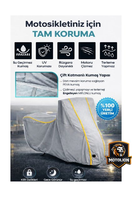 Kuba Azure 50 Pro (Gray-Yellow Stitched Locked) Motor Cover, Waterproof Cover