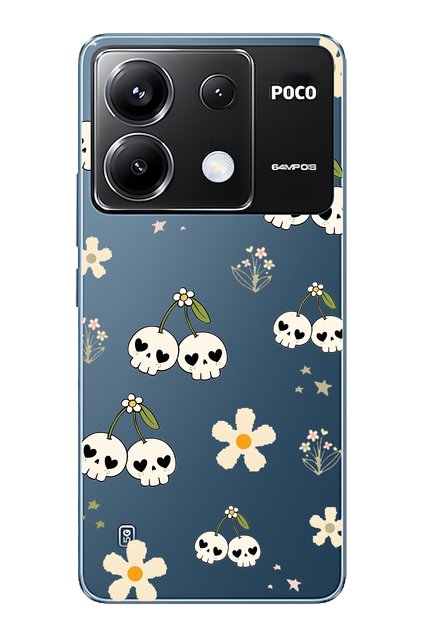 Poco X6 Pro Compatible Cherry Skull Pattern Transparent Phone Case