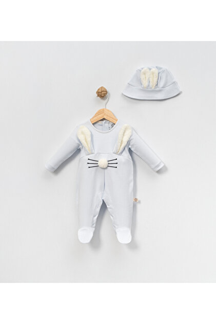 Baby Combed Cotton Jumpsuit with Rabbit Ears and Booties