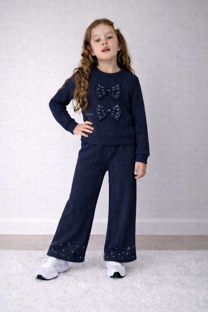 Girl's Stylish Bow Appliqué Double Set 3-11 Years Old I in School, Park I Girl's Set I Ruffle Fabric