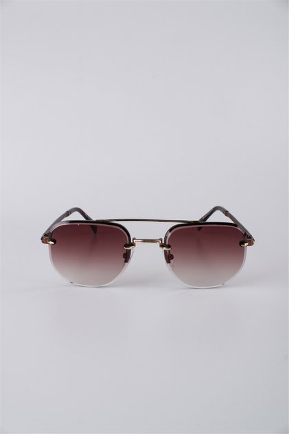 Unisex Drop Model Brown Gradient Glass Metal Frameless Sunglasses Gg25Mp3412R02