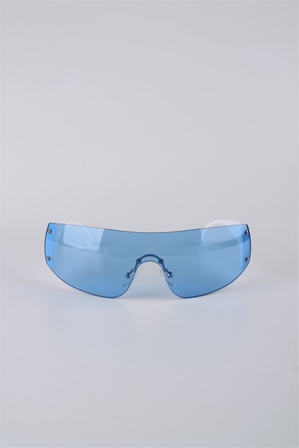 White Framed Blue Glass Geometric Unisex Sunglasses Gg25Lv8548R03