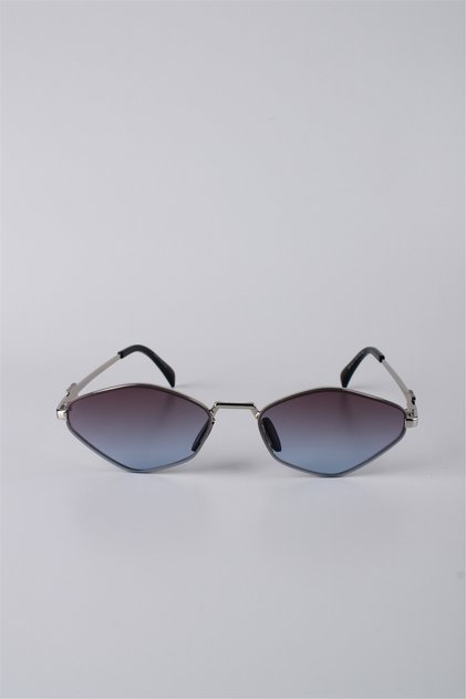 Silver Framed Geometric Blue Gradient Glass Women's Sunglasses Gg25Mp3411R02