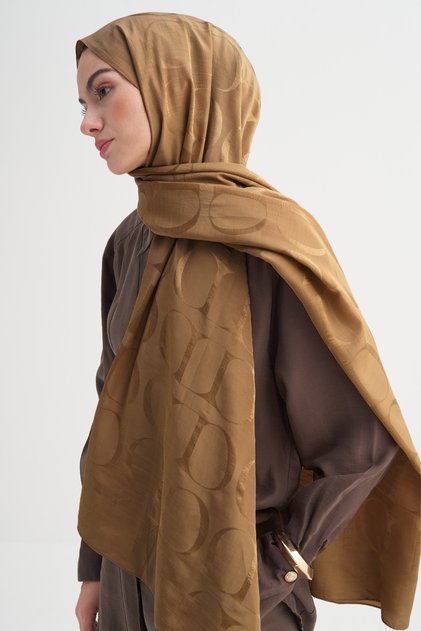 Monogram Pattern Rina Floş Jacquard Shawl Red Brown
