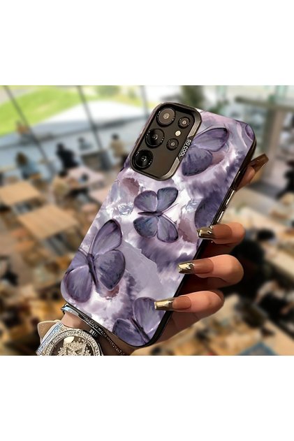 Samsung S23 Ultra Compatible Butterfly Print Pattern Shock Absorbing Phone Case Mk01A