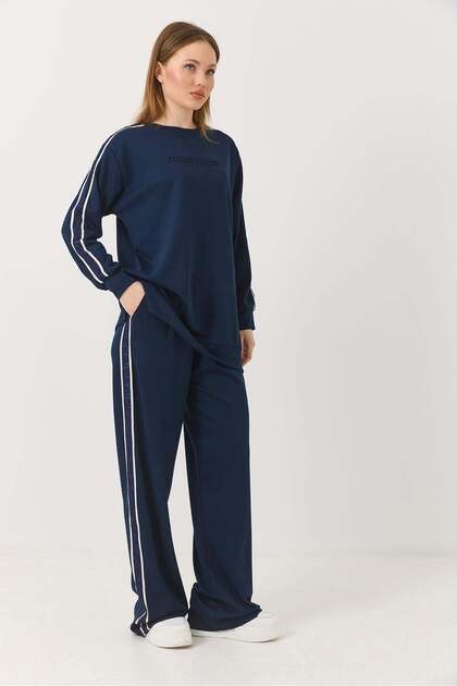 Oysho striped suit navy blue