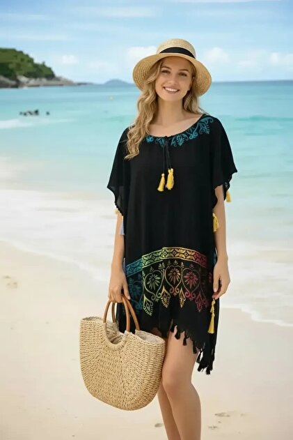 black embroidered beach dress Black Boho Lace Maxi Dress – Hollow Out Summer Embroidered Dress in Black | Women's Boho Fashion | XXL main image 0