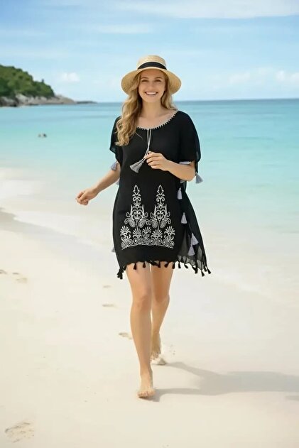 a-line dress with embroidered lace jacket product info and reviews Embroidered Kaftan Dress BLACK – UNE PIECE main image 0