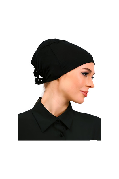 2 Pieces of Plain Cotton Combed Lycra Hijab Bonnet - Black