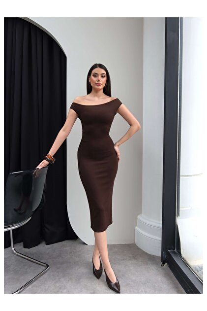 ESRAHELVACI Asymmetrical Collar Draped Midi Dress- Trendyol