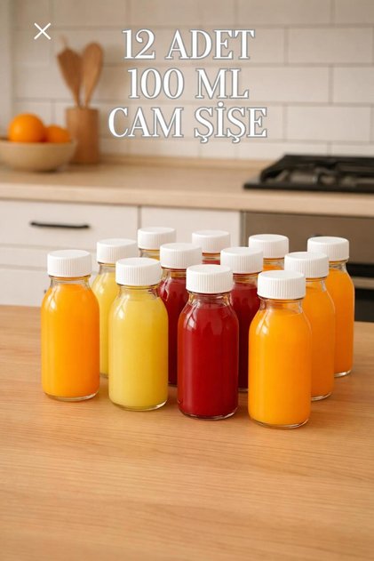 12 Pieces 100 ml Transparent Detox Shot Bottle with White Lockable Cap 100 Cc Ginger Shot White Glass Bottle