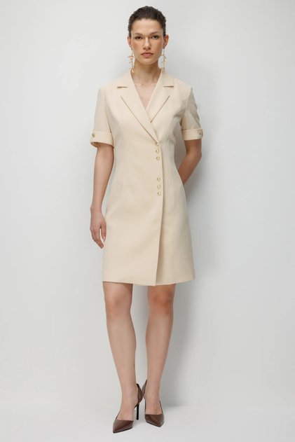 Double-Breasted Collar Metal Buttoned Dress -6020