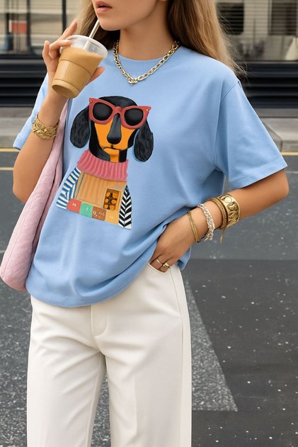Cute Dog Printed T-Shirt Oversize Unisex T-Shirt 1Pv3