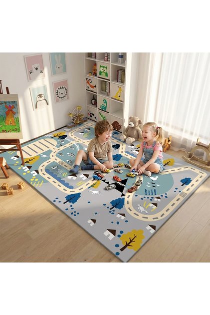 ®   Covor de joacă cu design de oraș și parcare auto, material textil moale, multicolor, 120 x 160 cm