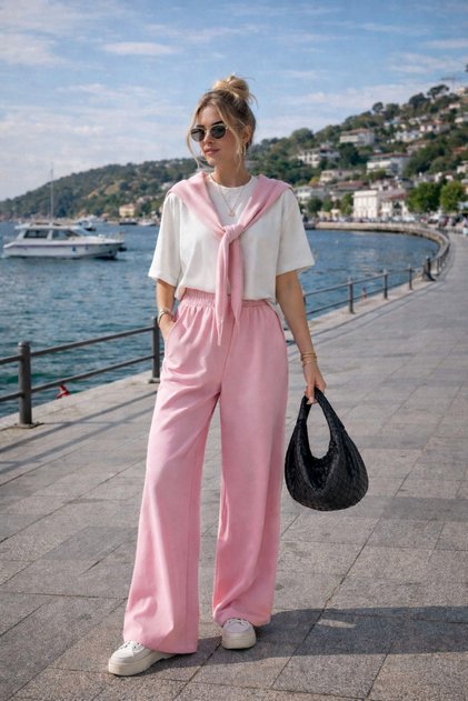 Women's Modal Fabric Set – Front-Tie T-Shirt & Double-Pocket Pants