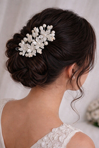 Pearl Crystal Stone Detailed Floral Bridal Hairpin – Wedding & Engagement Accessory