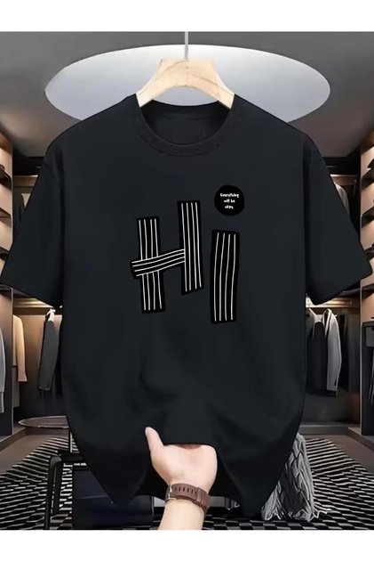 Hi Printed Oversize Crew Neck Unisex Basic Summer Short Sleeve Tshirt