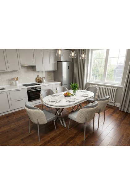 Mutfak Yemek Masa Sandalye Takımı Lüx Quality 90x170 MDF LAKPANEL (1MASA-6SANDALYE)