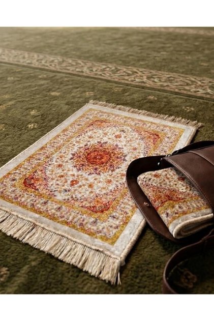 Bag Size Prayer Mat - Can Be Used as a Mouse Pad - 17 - Yellow, Beige