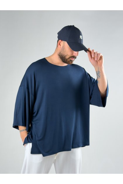 Tricou pentru bărbați Fakir Kol, albastru marin, supradimensionat, din viscoză COC3026