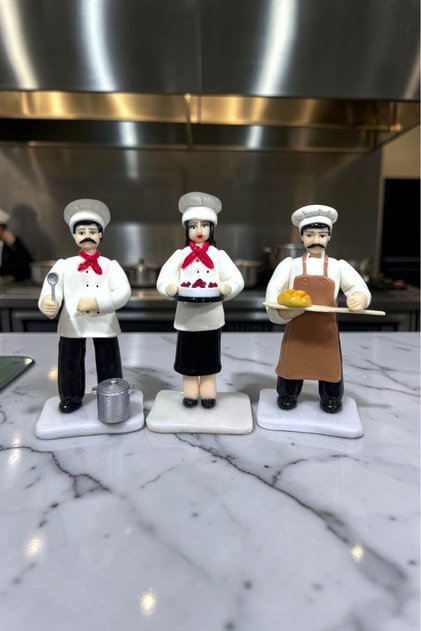 El Yapımı Aşçı & Pastacı & Fırıncı Biblo Seti – 3’lü Mutfak Temalı Dekoratif Figür