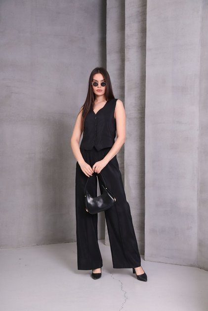 Wide Leg Trousers and Vest Double Set