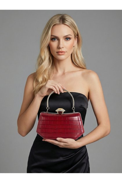 Burgundy Color Matte Leather Crocodile Patterned Women's Evening Dress Bag Wedding Engagement Graduation
