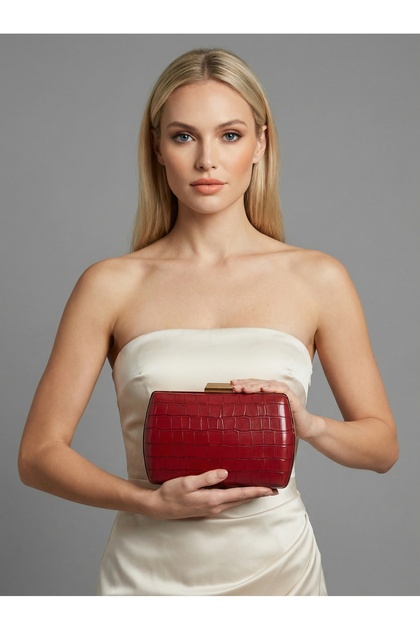 Burgundy Color Matte Leather Crocodile Patterned Women's Evening Dress Bag Wedding Engagement Graduation