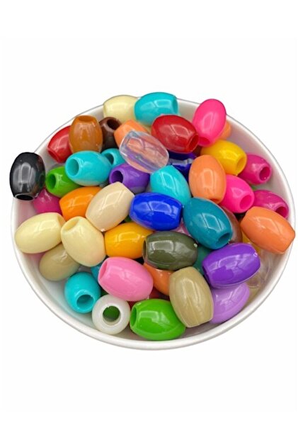 20x15mm Badem Model Karışık Renkli Geniş Delik Plastik Makrome Boncuk (100gr,~45 Adet Boncuk)