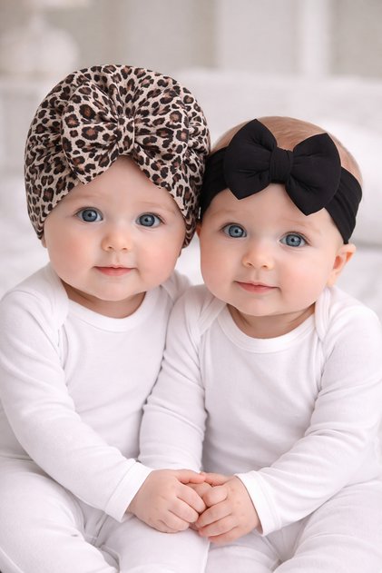Baby Girl and Child Leopard Bonnet & Black Bandana Set