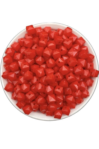 100gr 10mm Opaque Red Color Cube, Cubic Model Acrylic Beads, Bag Beads (100gr,~200 Pieces)