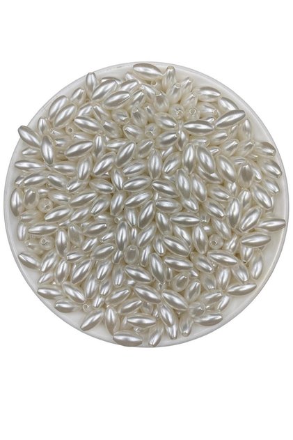 25gr 6x12mm White Color Barley Model Luxury Plated Plastic Pearl Beads, Jewelry Beads (25gr,~100 Pieces)