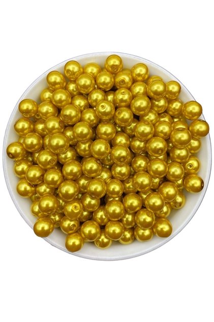 10mm Yellow / Gold Color Glass Pearl Beads, Jewelry Accessory Making Beads (50gr,~35pcs)