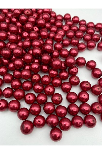 12mm Red Color Glass Pearl Beads, Jewelry Accessory Making Beads (50gr,-23pcs)