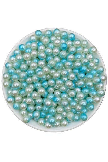 8mm Turquoise - White Marbled Non-Perforated Pearl Beads, Non-Perforated Plastic Stud Pearl (50gr ~170 Pieces)