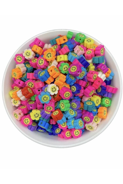 25 Pieces 10mm Polymer Clay Fimo Mixed Color Smiling Flower / Smiling Daisy Beads, Jewelry, Hobby